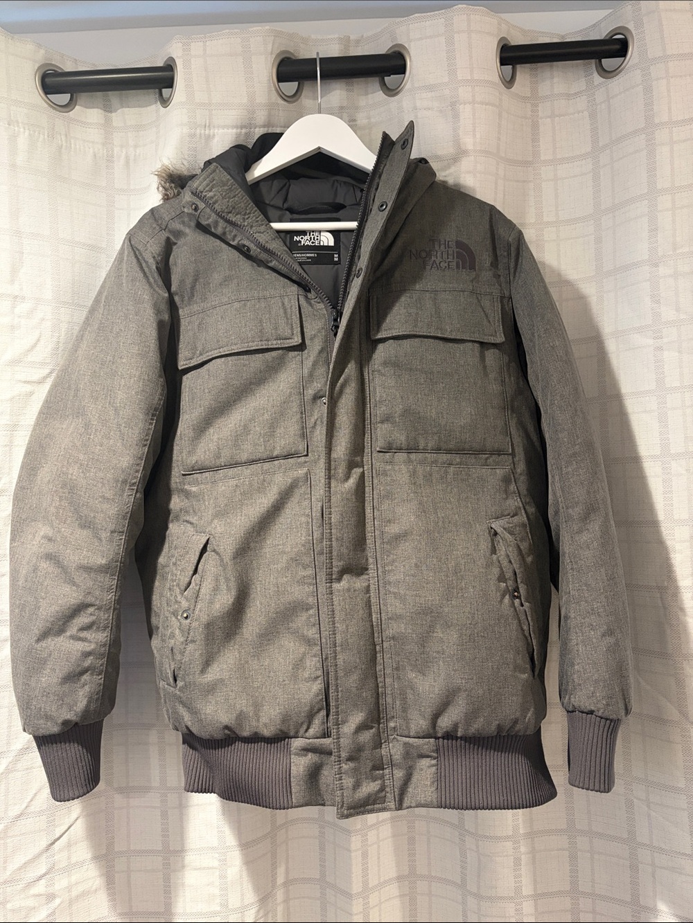 The North Face Men's Heather Gray Hooded Puffer Jacket